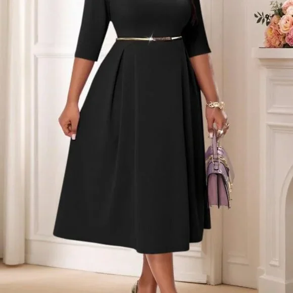 Womens Cocktail Dress 3/4 Sleeve Elegant Church Dresses for Women Midi Work  Crew